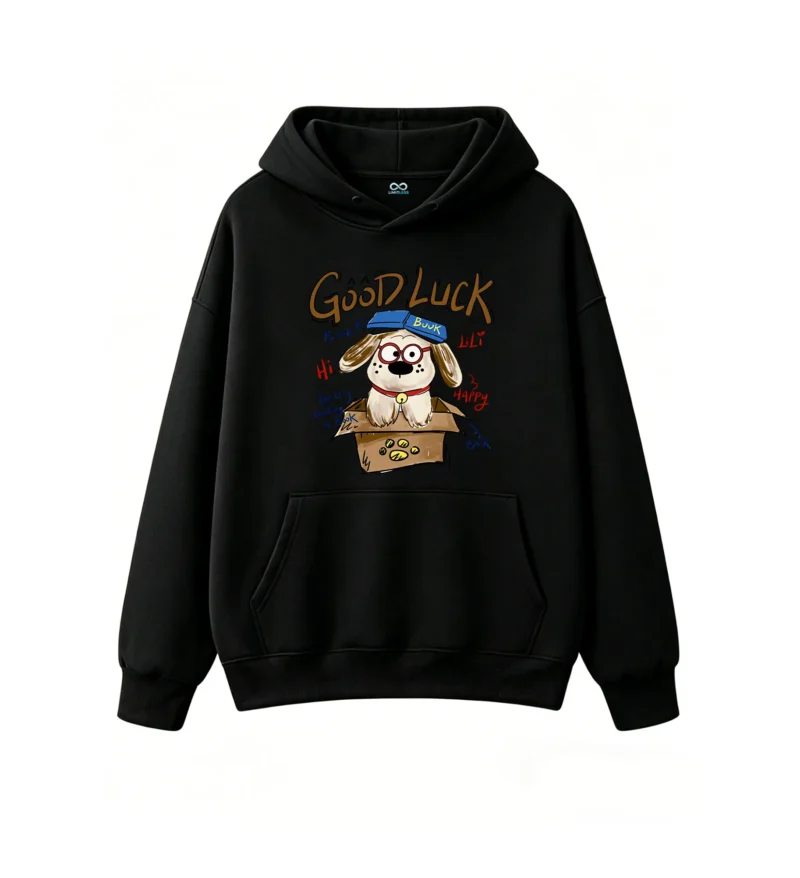主图_1 Buzo con Capucha Algodón Estampado Good Luck Perro Lector Casual Moda
