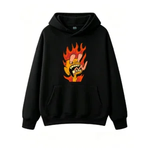 Buzo con Capucha Algodón Estampado Fuego Cartoon Diseño Urbano Premium