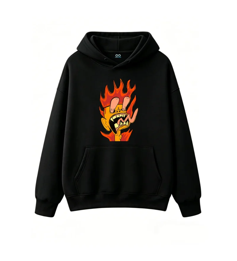 主图_1 Buzo con Capucha Algodón Estampado Fuego Cartoon Diseño Urbano Premium