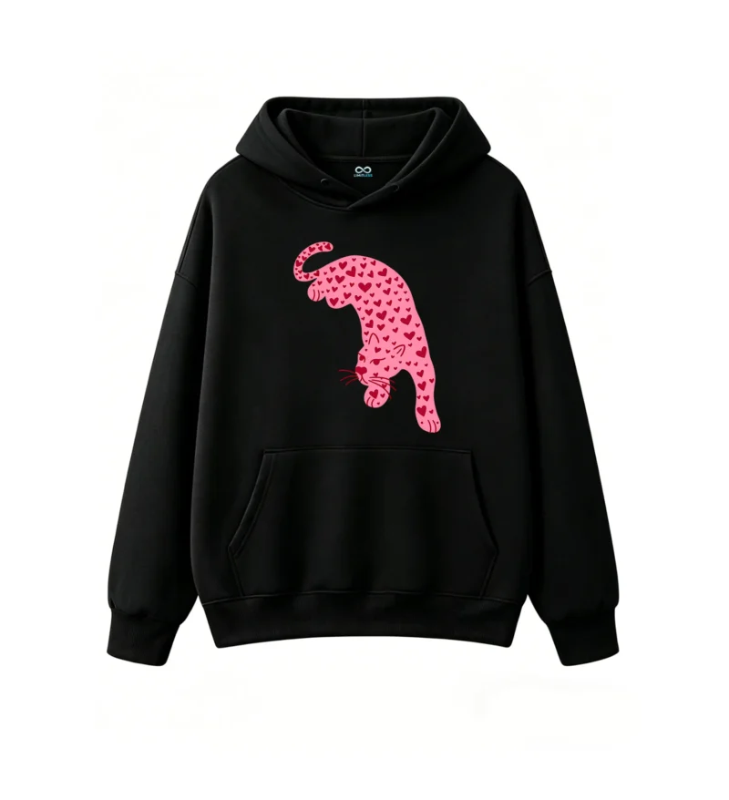 主图_1 Buzo con Capucha Algodón Estampado Leopardo Corazones Casual Premium
