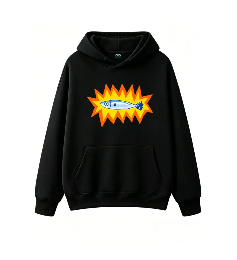 主图_1 Buzo con Capucha Algodón Estampado Pez Pop Art Diseño Urbano Premium