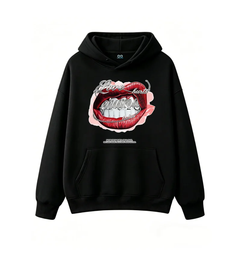 主图_1 Buzo con Capucha Algodón Estampado Love Hurts Estilo Urbano Premium