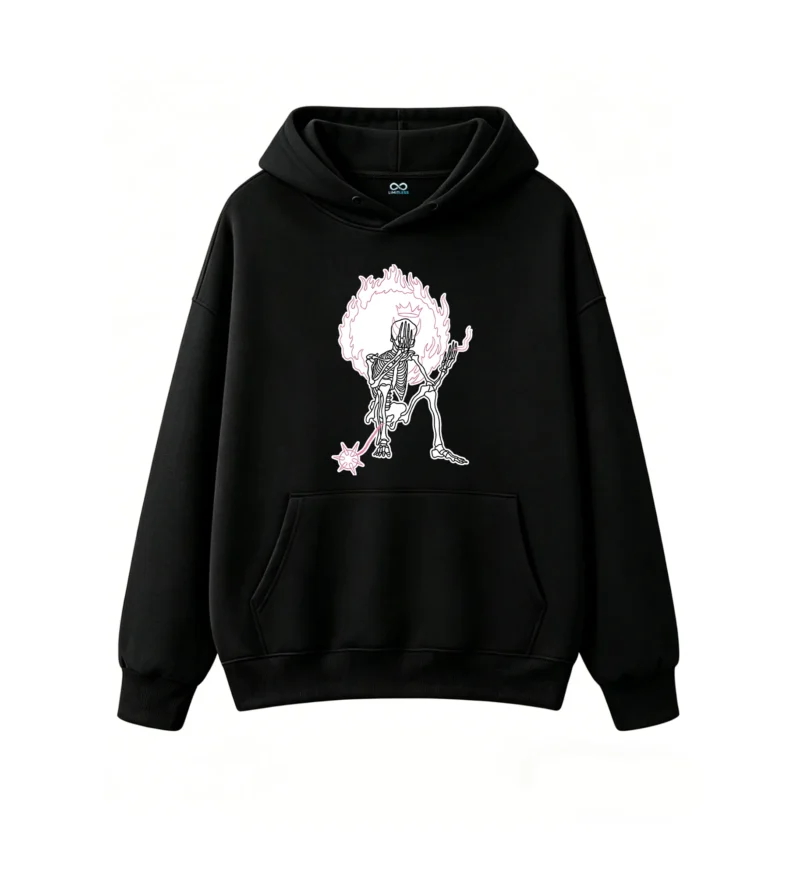 Buzo con Capucha Algodón Estampado Fuego Corona Diseño Urbano Oversize