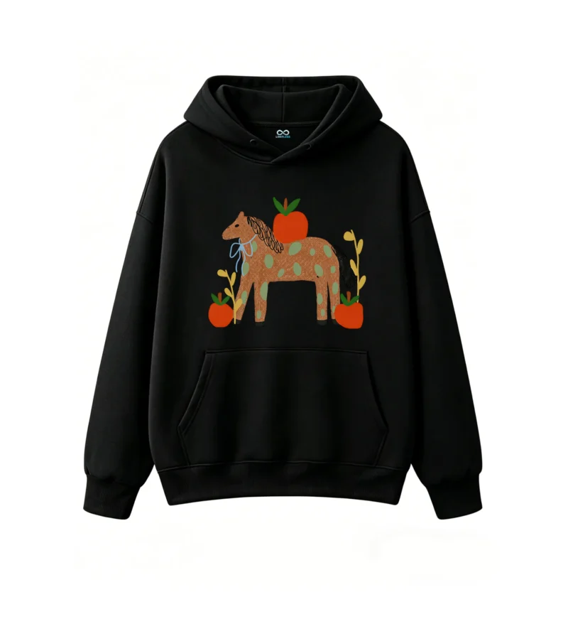 主图_1 Buzo con Capucha Algodón Estampado Caballo Manzanas Diseño Artístico