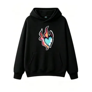 主图_1 Buzo con Capucha Algodón Estampado Corazón Fuego Diseño Urbano Premium