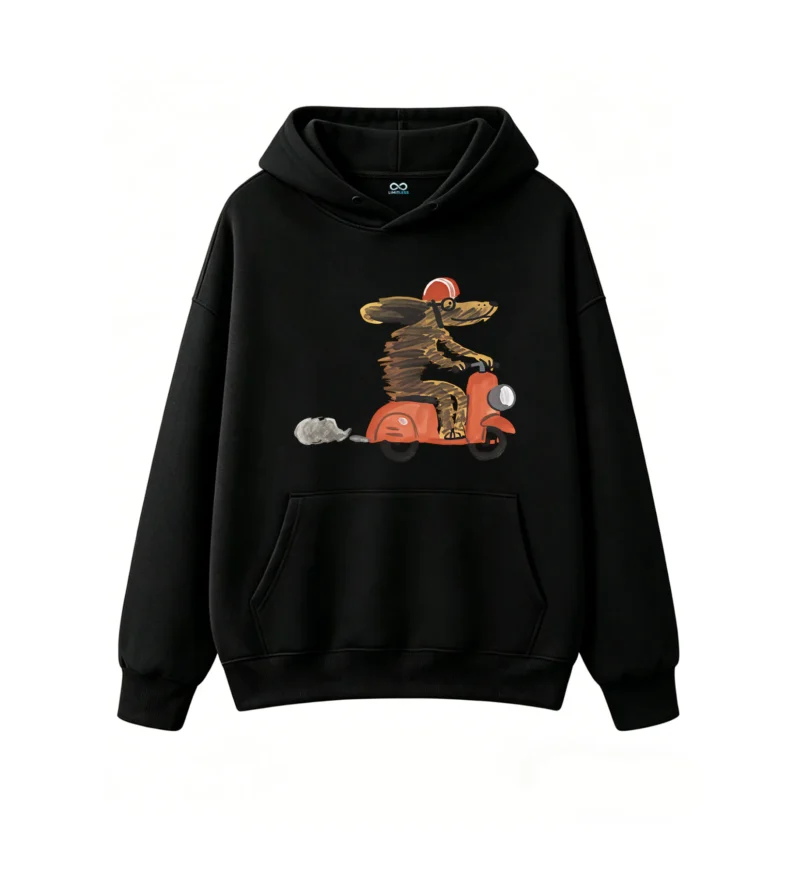 Buzo con Capucha Algodón Estampado Perro Moto Diseño Vintage Trendy