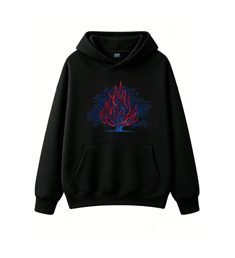 Buzo con Capucha Algodón Estampado Árbol Fuego Abstracto Casual Premium