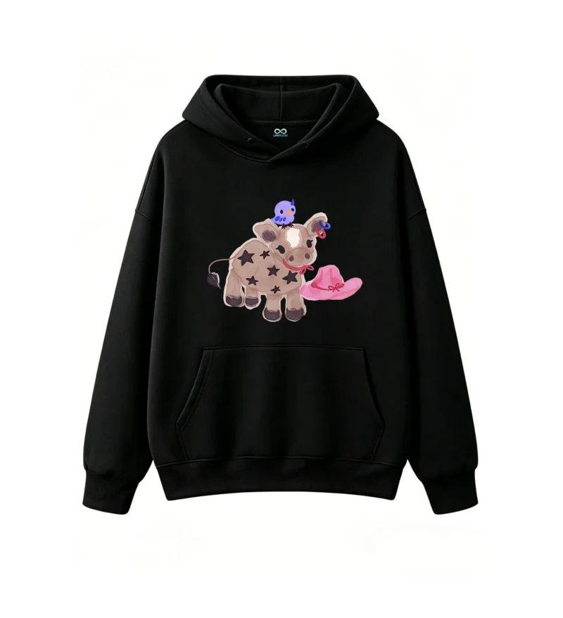 Buzo con Capucha Algodón Estampado Vaquera Vaca Estrellas Kawaii