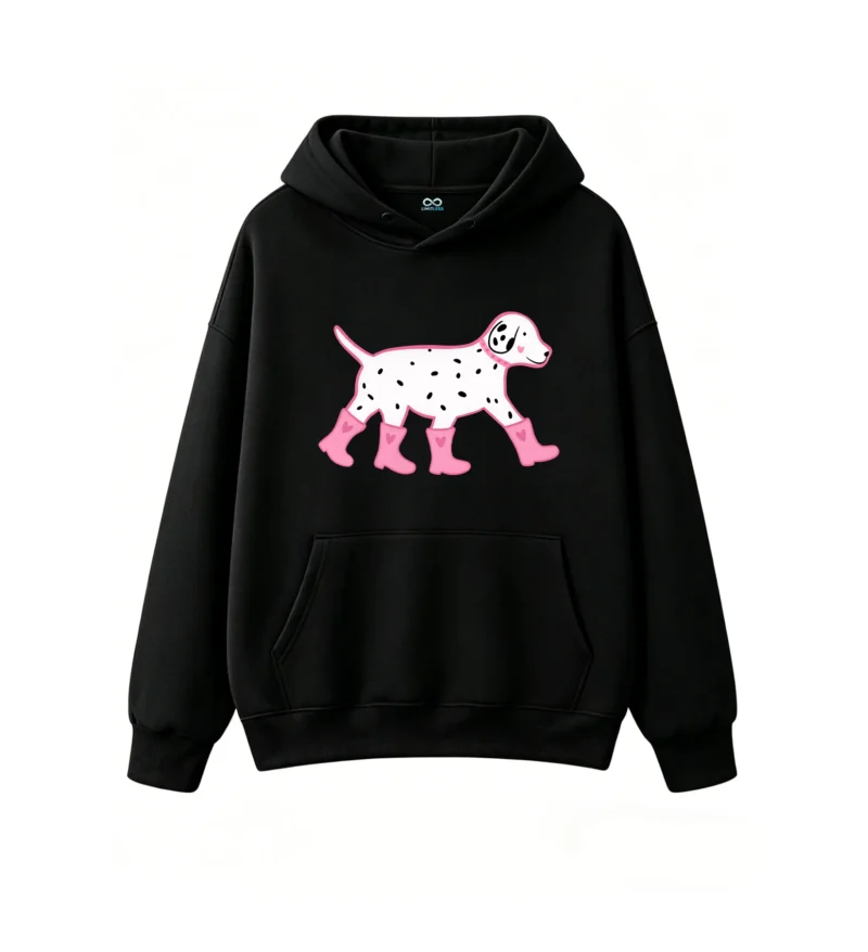主图_1 Buzo con Capucha Algodón Estampado Dálmata Botas Rosa Casual Trendy