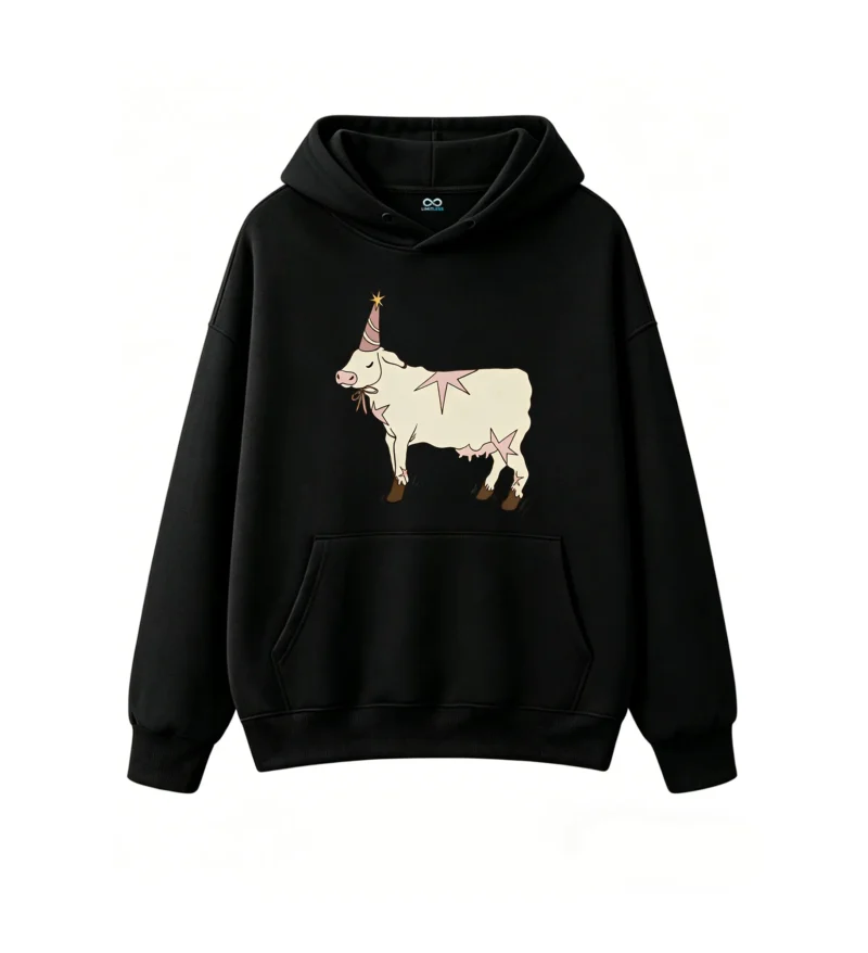 Buzo con Capucha Algodón Estampado Vaca Festiva Estilo Kawaii Premium