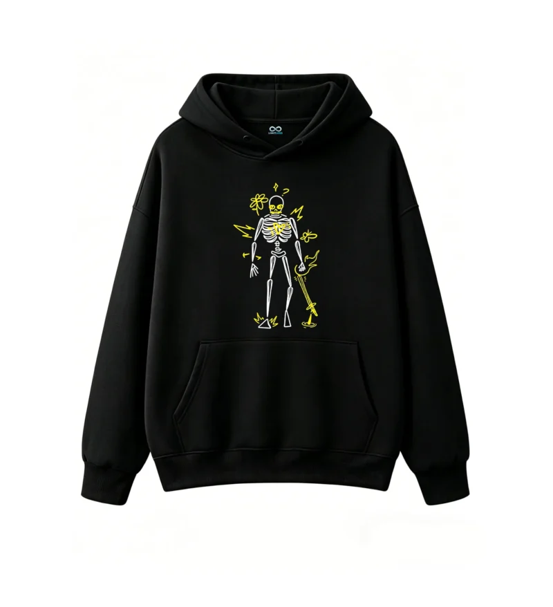 Buzo con Capucha Algodón Estampado Esqueleto Neon Diseño Urbano Oversize