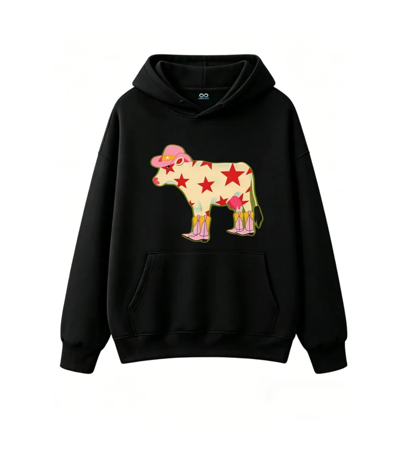 主图_1 Buzo con Capucha Algodón Estampado Vaca Cowboy Estrellas Premium