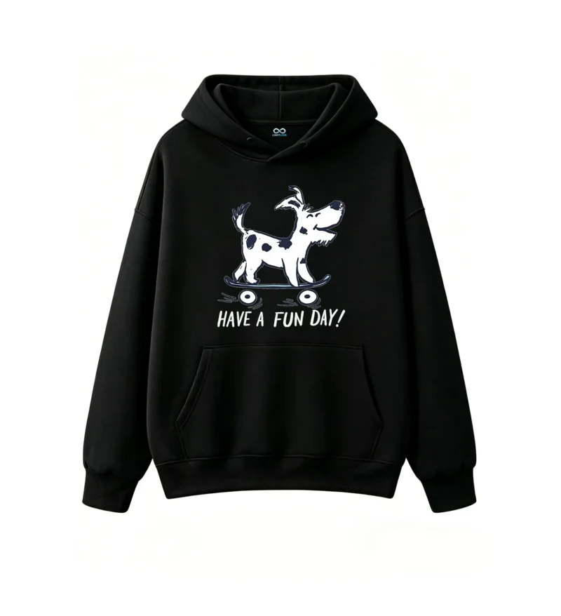 主图_1 Buzo con Capucha Algodón Estampada Perro Skater Diseño Urbano Casual
