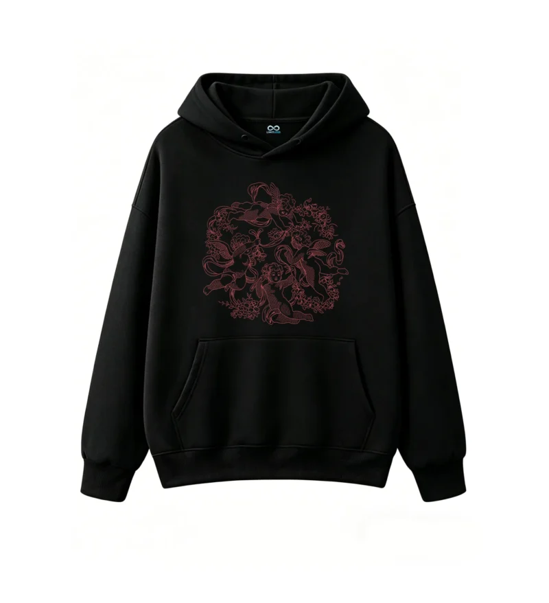 主图_1 Buzo con Capucha Algodón Estampado Cupido Flores Diseño Vintage Premium