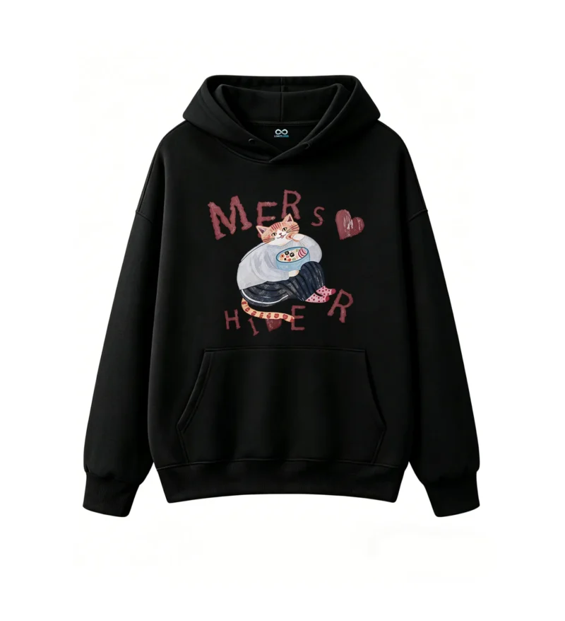 主图_1 Buzo con Capucha Algodón Estampada Gato Kawaii Diseño Oversize Premium