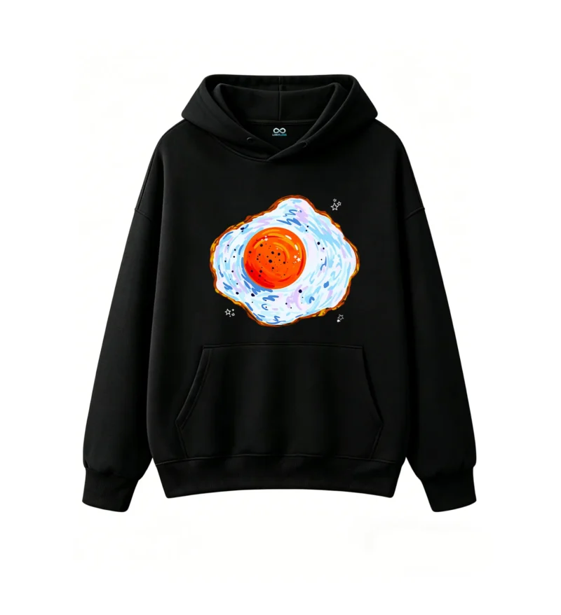 主图_1 Buzo con Capucha Algodón Estampado Huevo Frito Diseño Artístico Casual