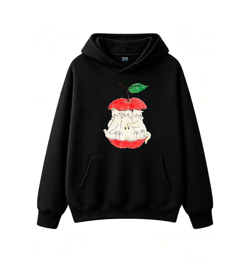 主图_1 Buzo con Capucha Algodón Estampada Diseño Gatitos Manzana Kawaii