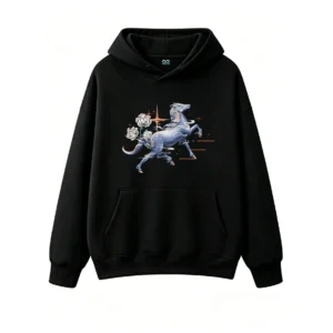 主图_1 Buzo con Capucha Algodón Estampado Caballo Flores Diseño Místico Premium