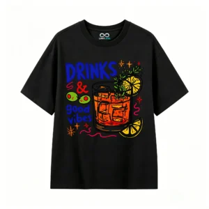 主图_1 Remera Algodón Drinks Good Vibes Estampada Verano Oversize