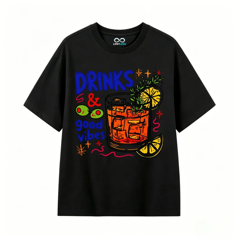Remera Algodón Drinks Good Vibes Estampada Verano Oversize