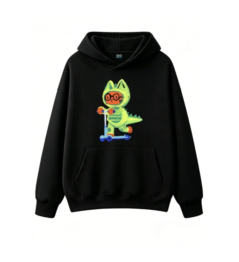 主图_1 Buzo con Capucha Algodón Estampado Dino Scooter Diseño Kawaii Premium