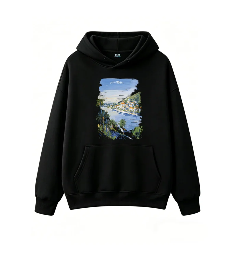 Buzo con Capucha Algodón Estampado Paisaje Costa Verano Premium