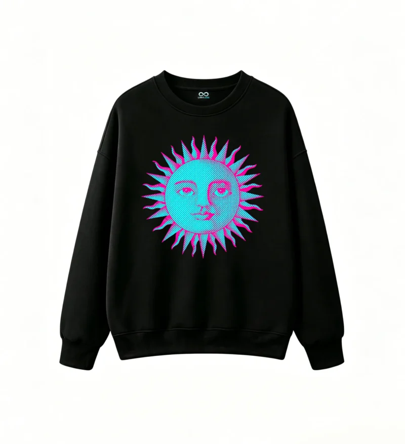 Sudadera Cuello Redondo Algodón Estampado Sol Pop Art Diseño Vintage Oversize