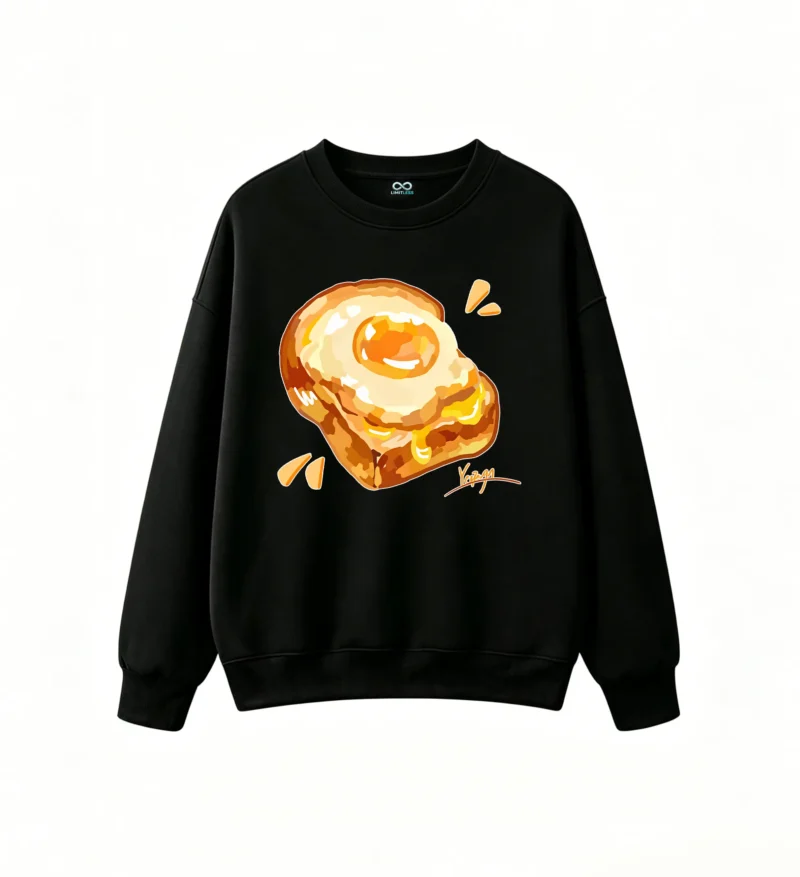 Sudadera Cuello Redondo Algodón Estampado Huevo Tostado Diseño Kawaii Trendy