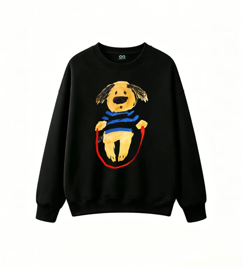 主图_1 Sudadera Cuello Redondo Algodón Estampado Perro Dibujo Diseño Trendy Premium