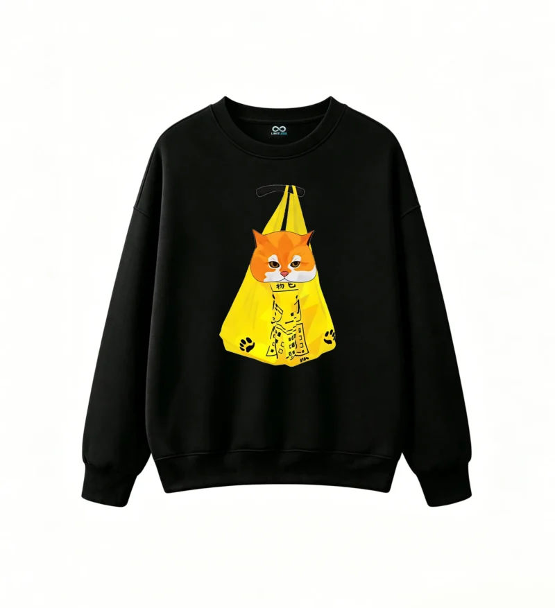 主图_1 Sudadera Cuello Redondo Algodón Estampado Gato Kawaii Diseño Oversize Trendy