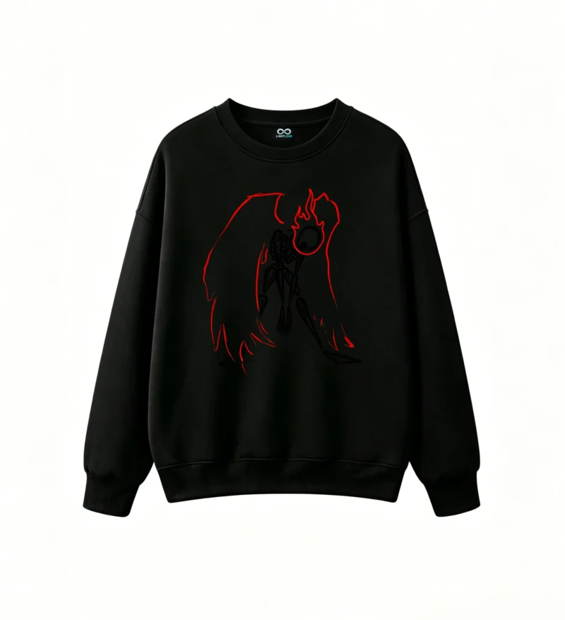 Sudadera Cuello Redondo Algodón Estampado Alas Fuego Diseño Urbano Premium