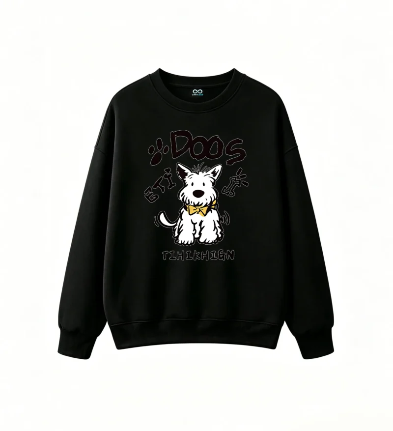 Sudadera Cuello Redondo Algodón Estampado Perro Moño Diseño Original Casual