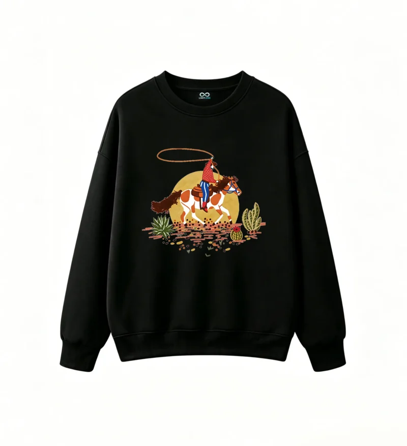 主图_1 Sudadera Cuello Redondo Algodón Estampado Cowboy Western Diseño Premium 2024