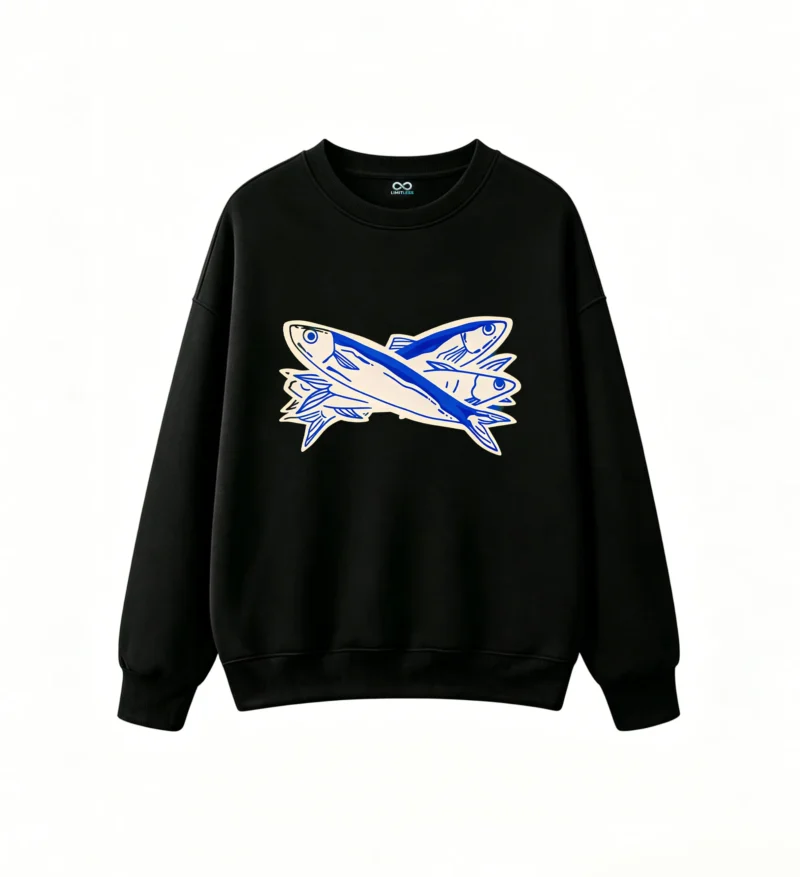 主图_1 Sudadera Cuello Redondo Algodón Estampado Peces Diseño Marino Urbano Moda