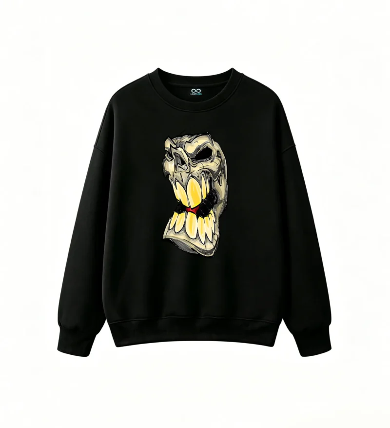 Sudadera Cuello Redondo Algodón Estampado Calavera Graffiti Urbano Premium