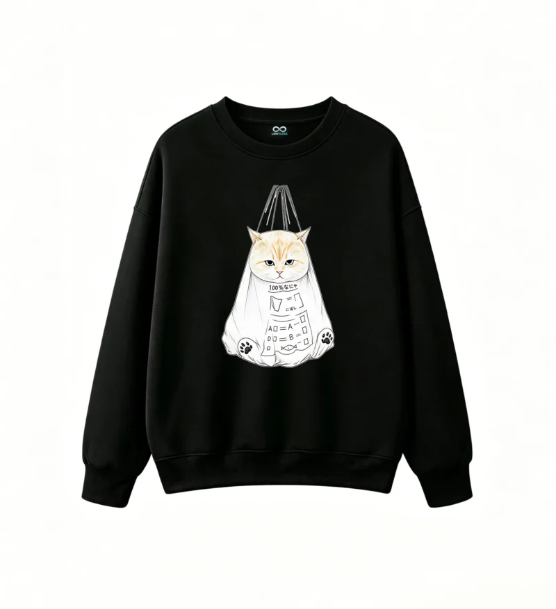主图_1 Sudadera Cuello Redondo Algodón Estampado Gato Kawaii Diseño Oversize Premium