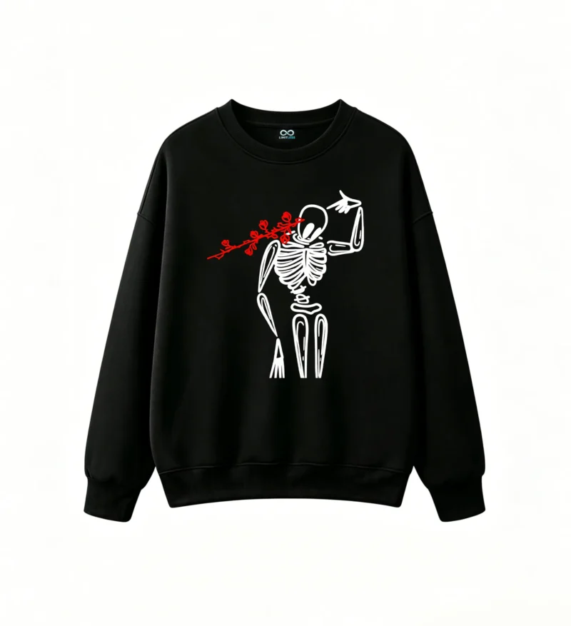 主图_1 Sudadera Cuello Redondo Algodón Estampado Esqueleto Rosa Diseño Vintage Cool