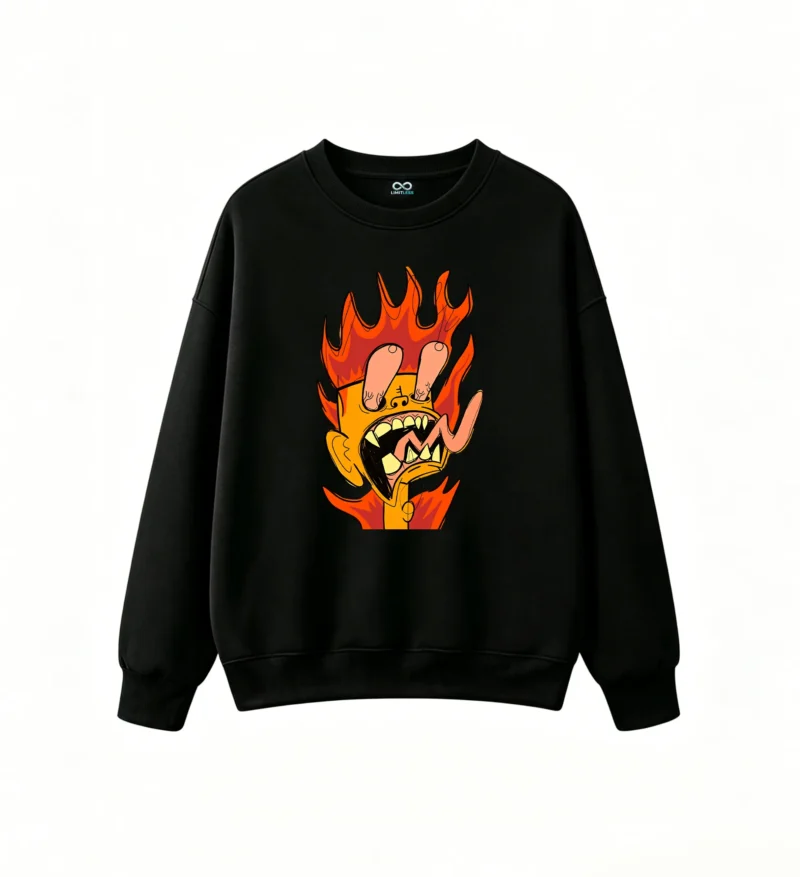 主图_1 Sudadera Cuello Redondo Algodón Estampado Fuego Cartoon Diseño Urbano Premium