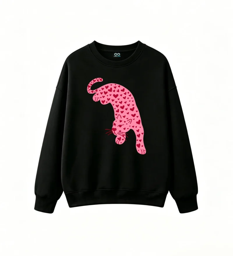 Sudadera Cuello Redondo Algodón Estampado Leopardo Corazones Casual Premium