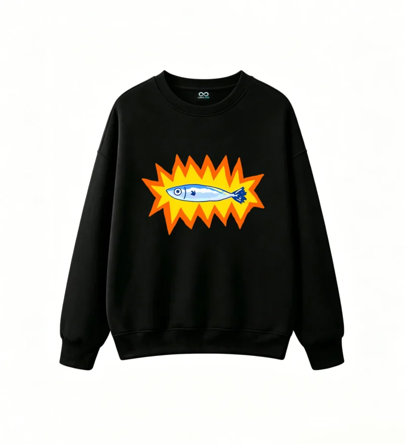 Sudadera Cuello Redondo Algodón Estampado Pez Pop Art Diseño Urbano Premium