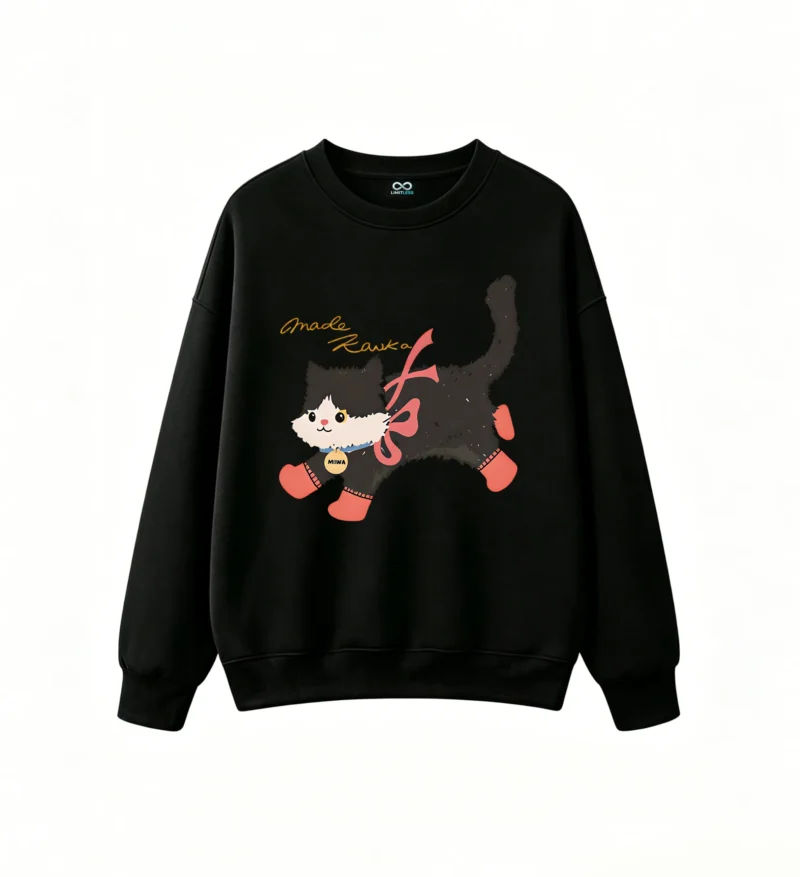 Sudadera Cuello Redondo Algodón Estampado Gato Miwa Diseño Kawaii Casual