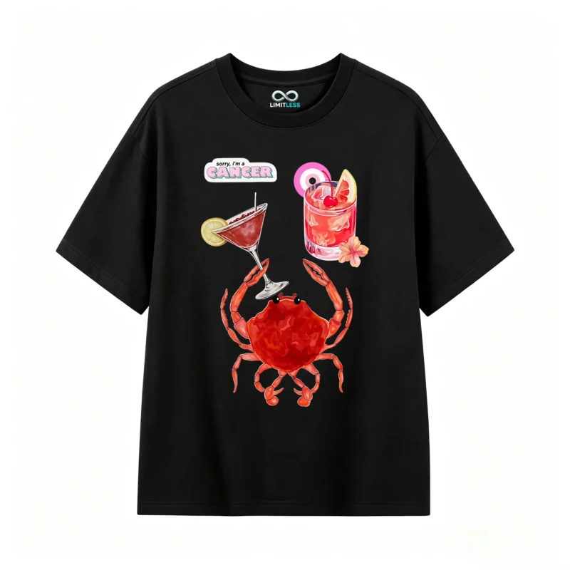 Remera Algodón Estampada Cangrejo Cóctel Signo Zodiacal