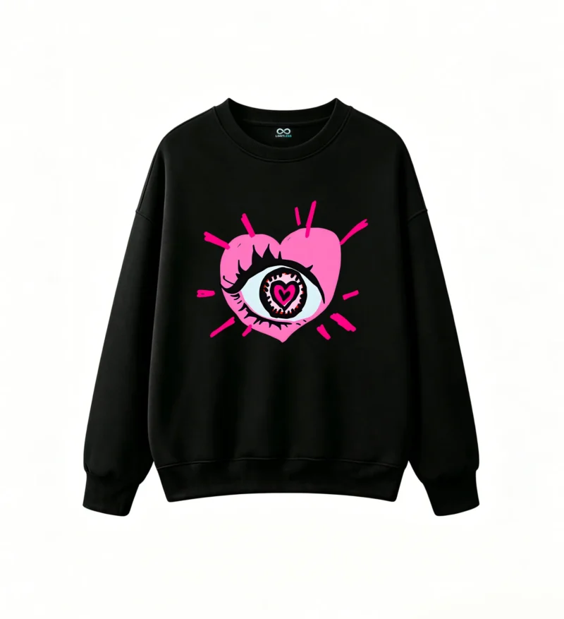 Sudadera Cuello Redondo Algodón Estampado Corazón Ojo Y2k Oversize Urbano