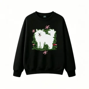 Sudadera Cuello Redondo Algodón Estampado Perro Chow Chow Diseño Floral Top