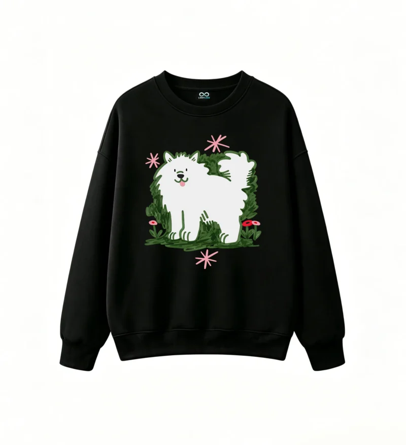 主图_1 Sudadera Cuello Redondo Algodón Estampado Perro Chow Chow Diseño Floral Top
