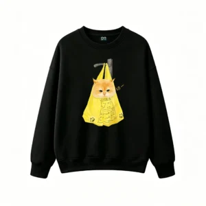 Sudadera Cuello Redondo Algodón Estampado Gato Bolsa Kawaii Premium Envío