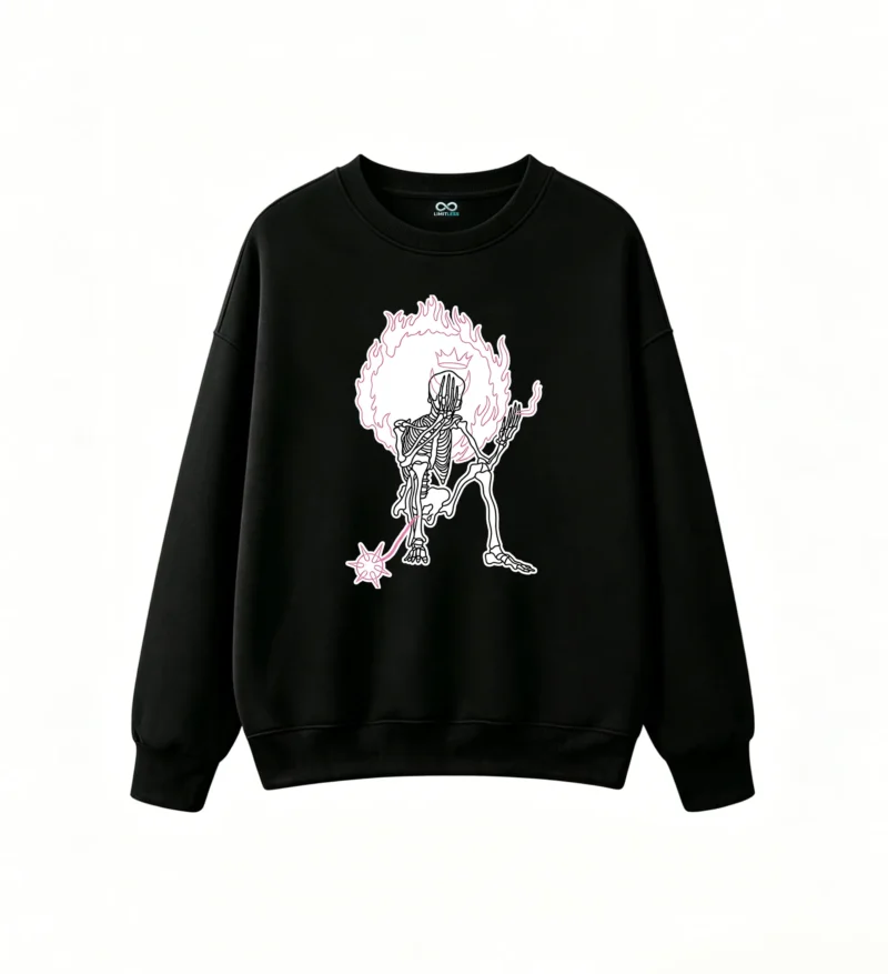 Sudadera Cuello Redondo Algodón Estampado Demonio Fuego Streetwear Premium
