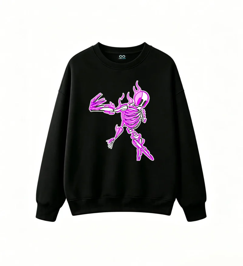 Sudadera Cuello Redondo Algodón Estampado Esqueleto Neón Glow Oversize Premium