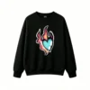Sudadera Cuello Redondo Algodón Estampado Corazón Fuego Trendy Oversize