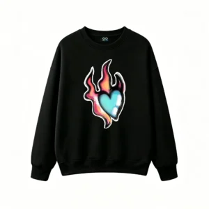 主图_1 Sudadera Cuello Redondo Algodón Estampado Corazón Fuego Trendy Oversize